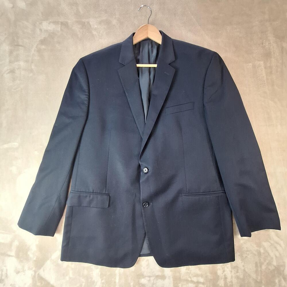 Michael Kors Suit Jacket Mens 46 Long Blue Wool Double Vent 2 Button Formal